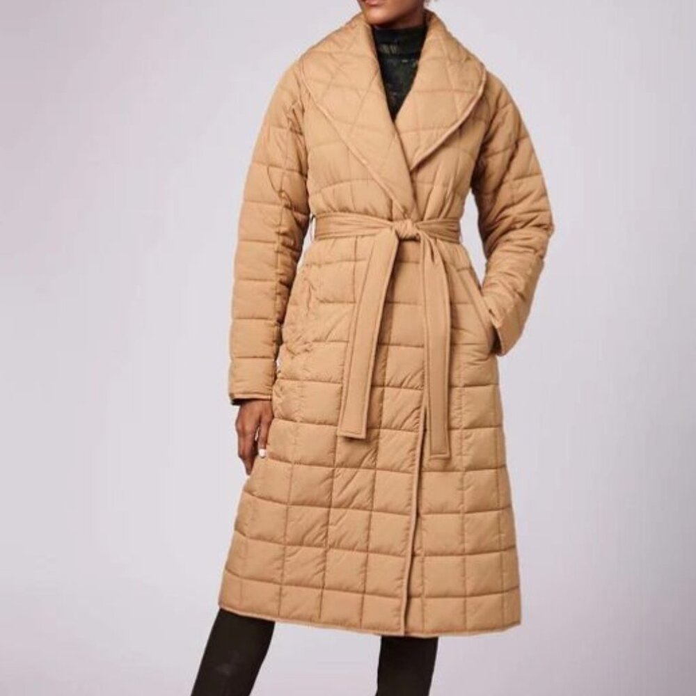 BERNARDO Charleston Long Puffer Coat Tan/Cashew; NEW, never worn